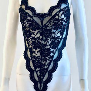 Retro 1990s Victoria's Secret Gold Label Sexy Black Lace Floral Teddy Bodysuit,M